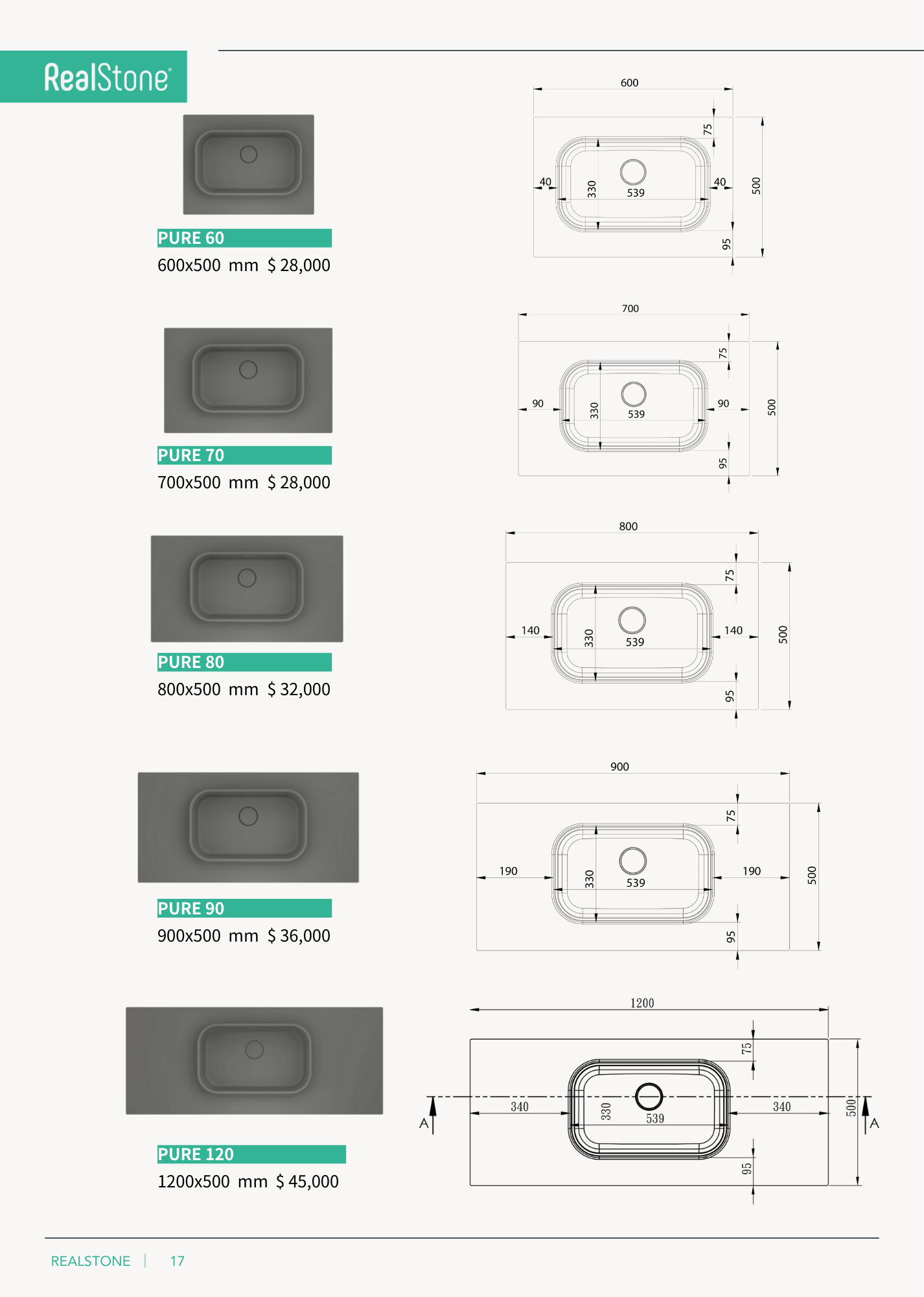 PURE 尺寸頁展示